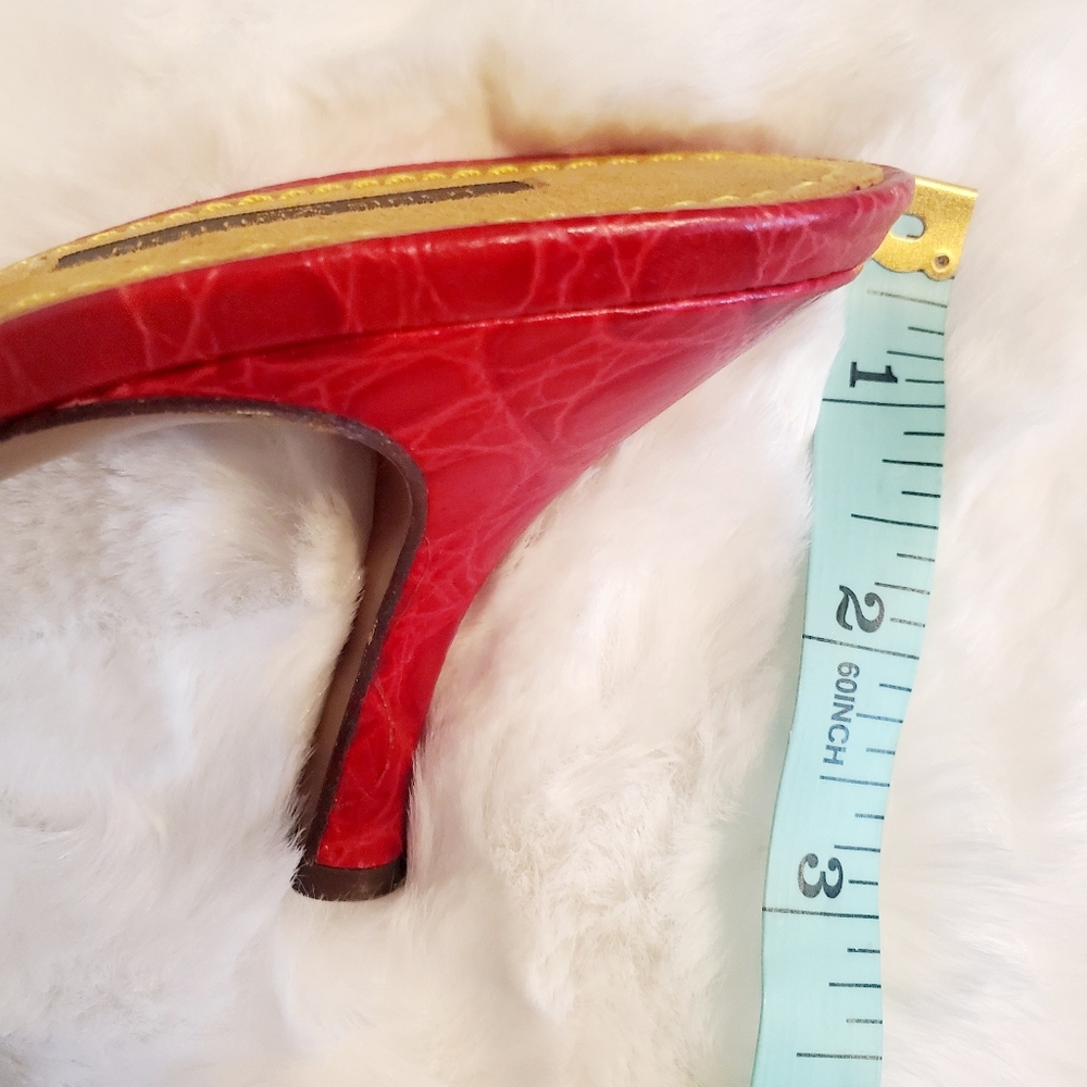 Louis Vuitton Monogram Denim Slide Sandals Red Leather Y2K LV Mule Luxury Size 9 - Picture 15 of 16